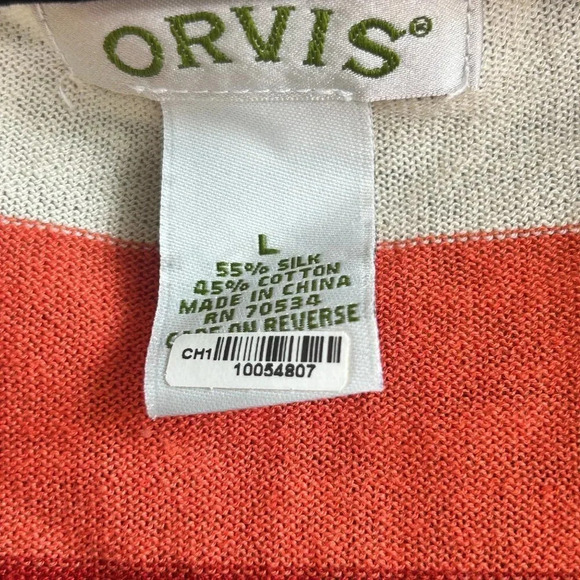 Orvis Colorful Striped Silk Cotton Cardigan Sweater Size Large - Picture 3 of 5